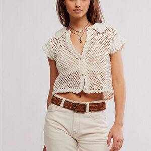 Free People Cream Crochet Blouse